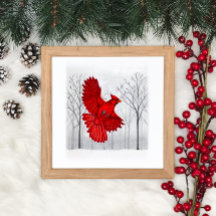 Cardenal en arte invernal de nieve