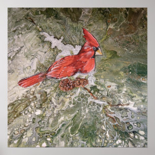 Cardenal en la impresión de calidad de árbol de fi