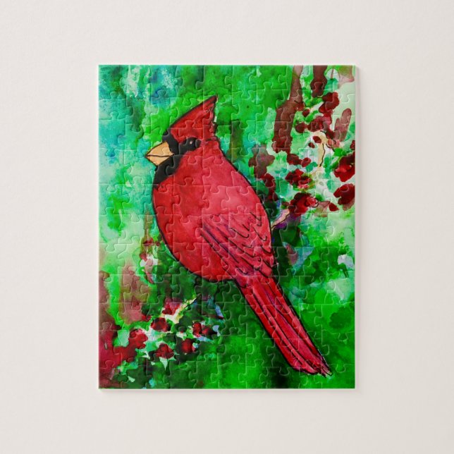 Cardenal en rompecabezas de pintura de acuarela fo (Vertical)