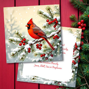 Cardenal en una rama nevada Navidad personalizada