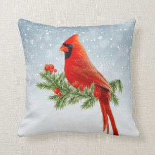 Cardenal rojo Bird Merry almohada navideña