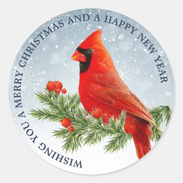 Cardenal rojo Bird Merry Christmas Pegatina (Anverso)