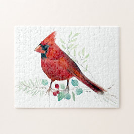 Cardenal rojo Bird Watercolor Art Jigsaw Puzzle