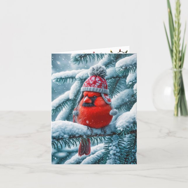 Cardenal rojo de Navidad con sombrero de invierno (Anverso)