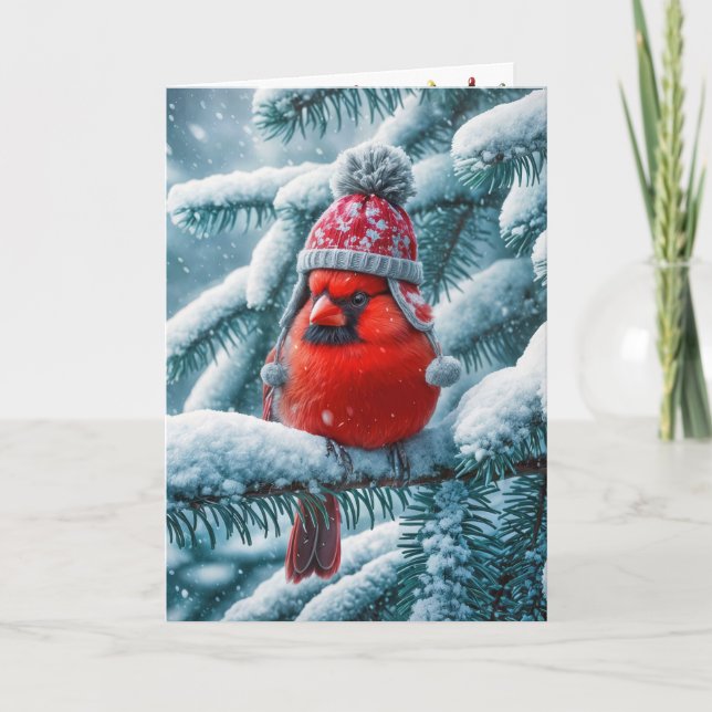 Cardenal rojo de Navidad con sombrero de invierno (Anverso)