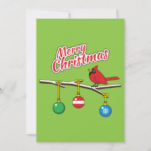 Cardenal Rojo en Rama Desnuda de Navidad - Feliz N