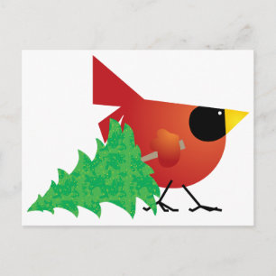 Cardenal rojo que carga árbol de Navidad