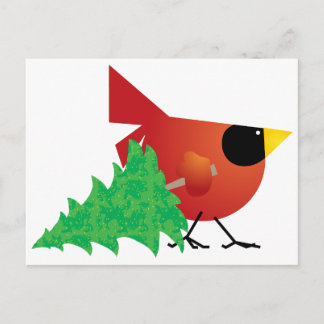 Cardenal rojo que carga árbol de Navidad