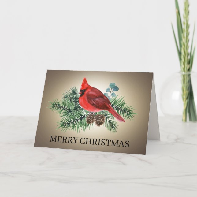 Cardenal rojo Ramas de pino Feliz Navidad (Anverso)