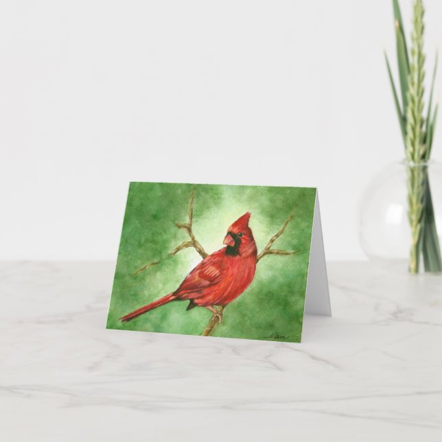 Cardenal rojo tarjeta de vacaciones con amor, paz, (Anverso)