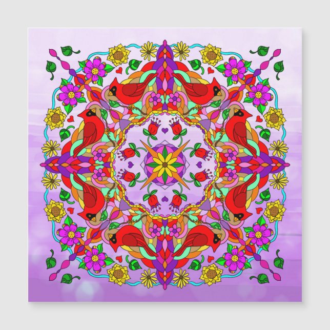 Cardenal y flores Mandala (Anverso)