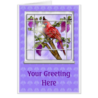 Cardenal y lilas (tarjeta)