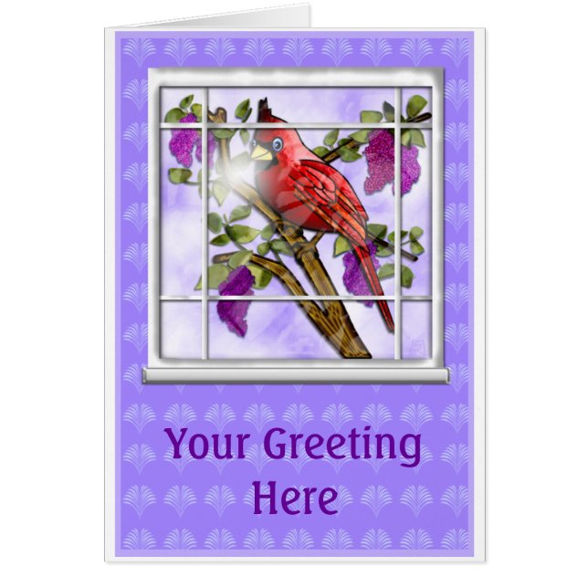 Cardenal y lilas (tarjeta) (Frente)