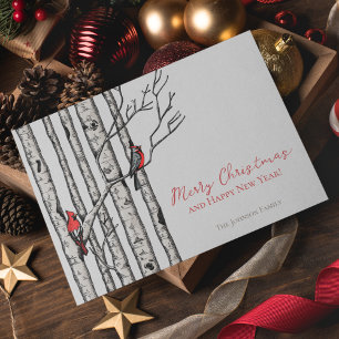 Cardenales de Feliz Navidad Birch Branches Foto