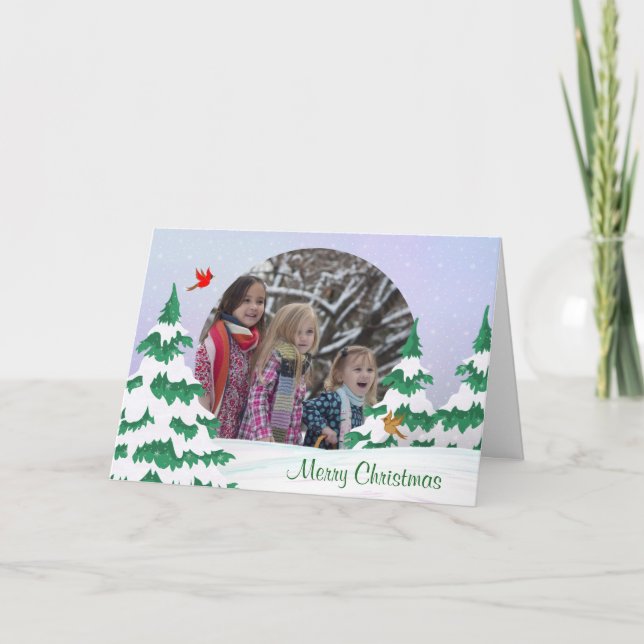 Cardenales de Invierno Fotos de Saludos de Navidad (Anverso)