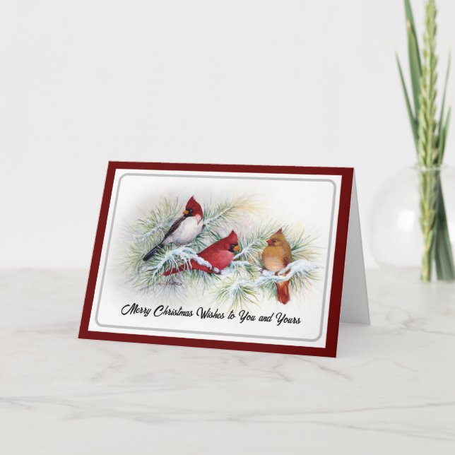 Cardenales de invierno Tarjeta de Navidades de ave (Anverso)
