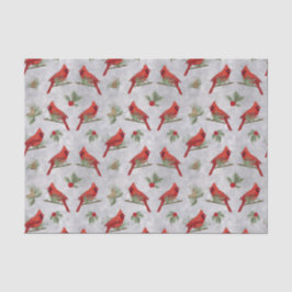 Cardenales de invierno y papel de tejido de pollos