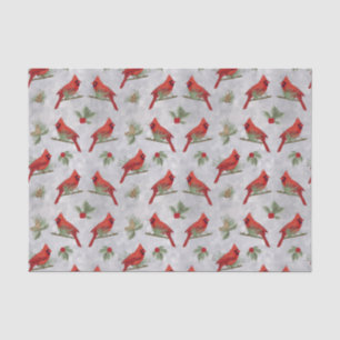 Cardenales de invierno y papel de tejido de pollos