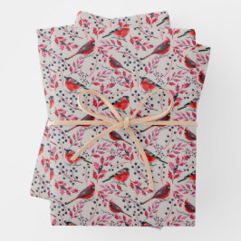 Cardenales de invierno y papel envolvente de bruja