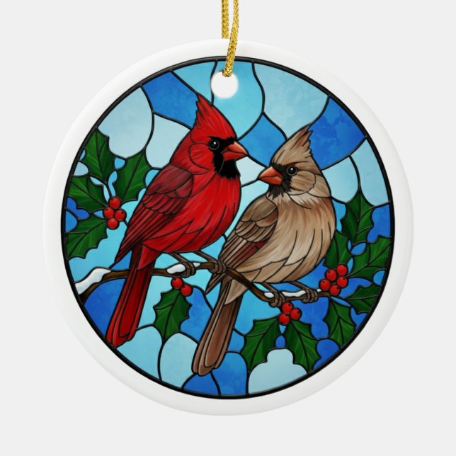 Cardenales de vacaciones Ornamento de árbol de Nav (Frente)