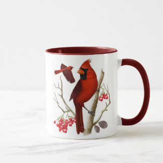 "Cardenales en" la taza de café salvaje del pájaro