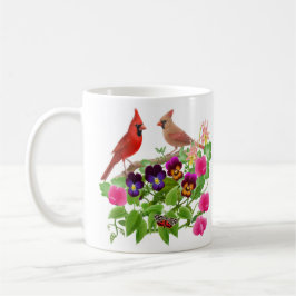 Cardenales en la taza del jardín