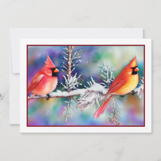 Cardenales en rama nevada presupuesto Navidad (Anverso)