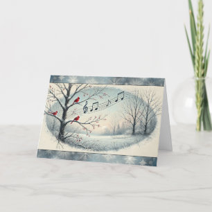 Cardenales rojos Birds Snowy Woods Notas musicales