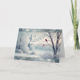 Cardenales rojos Birds Snowy Woods Notas musicales