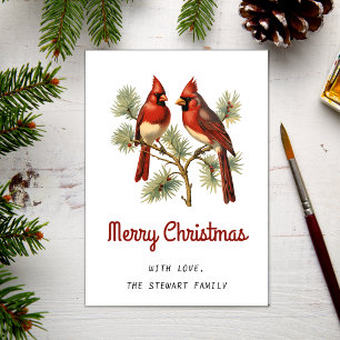 Cardenales rojos Pareja Feliz Navidad Tarjeta de N