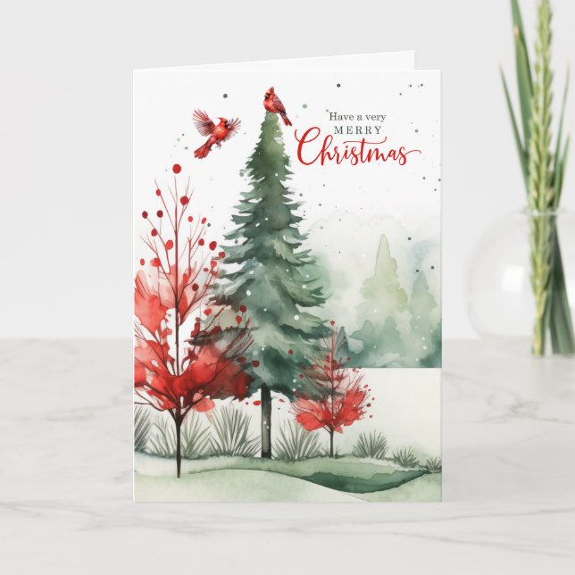 Cardenales rojos Woodland Forest Feliz Navidad (Anverso)