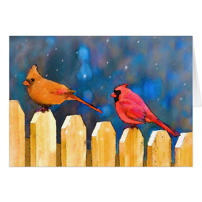 Cardenales sobre la pintura de la cerca - Arte ori (Anverso (Horizontal))