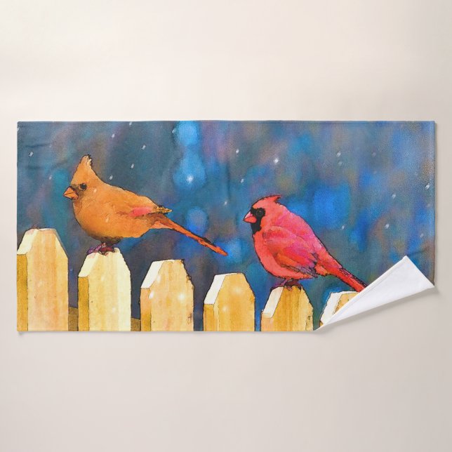 Cardenales sobre la pintura de la cerca - Arte ori (Toalla de baño)