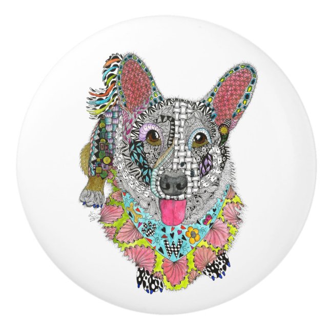 Cardigan Welsh Corgi Pomo de Puerta - Cerámica (Anverso)