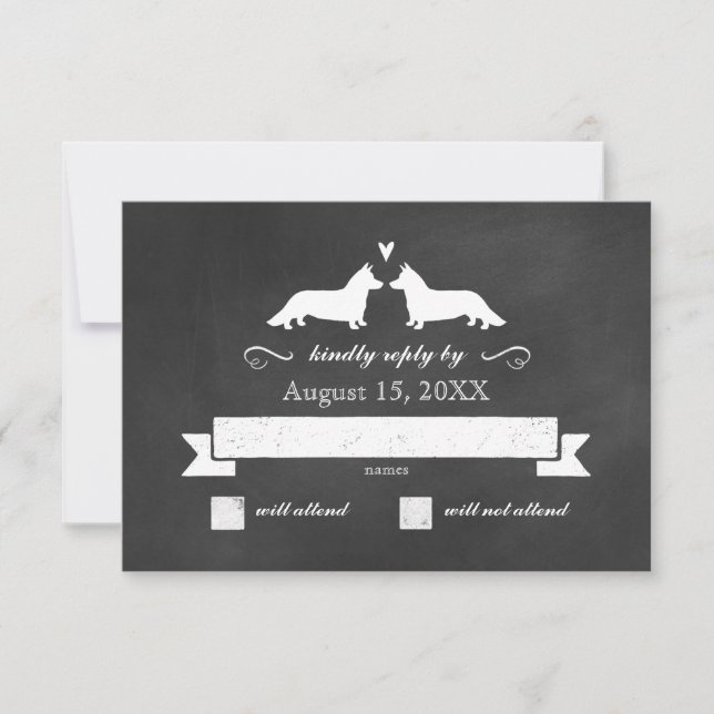 Cardigan Welsh Corgi Silhouettes Wedding RSVP (Anverso)