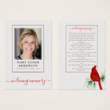 Cardinal Funeral Memorial Foto Tarjeta de Oración