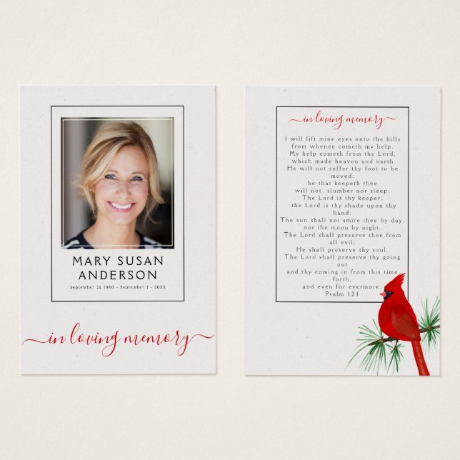 Cardinal Funeral Memorial Foto Tarjeta de Oración (Anverso y reverso)