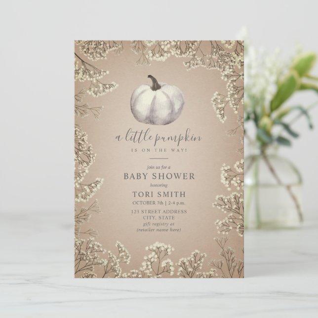 Cardstock de calabaza blanca cae Invitación de Bab (Anverso de pie)