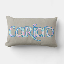 Cariad de texto floral galés con almohada lumbar c