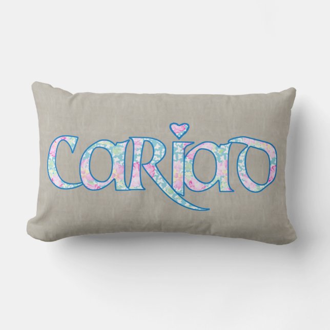 Cariad de texto floral galés con almohada lumbar c (Anverso)