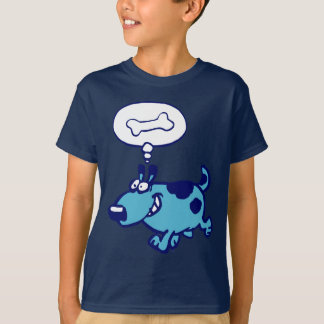 Caricatura azul Perro pensando en hueso Camiseta i