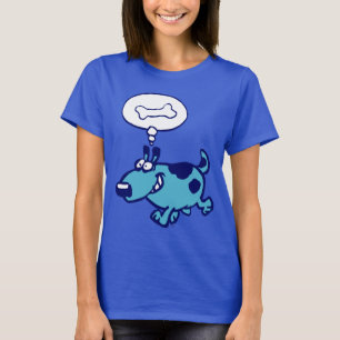 Caricatura azul Perro pensando en la camiseta de m