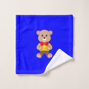 Caricatura de oso de peluche sobre azul