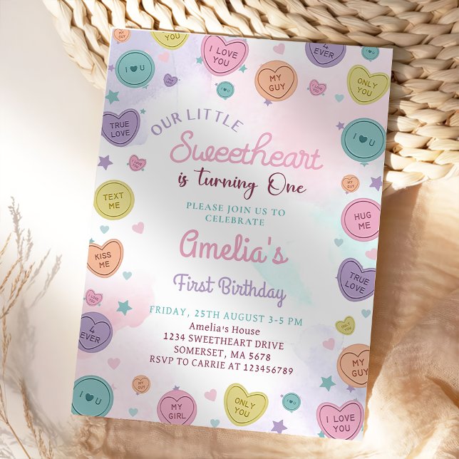 Cariño Candy Valentine Invitación de primer cumple (Subido por el creador)