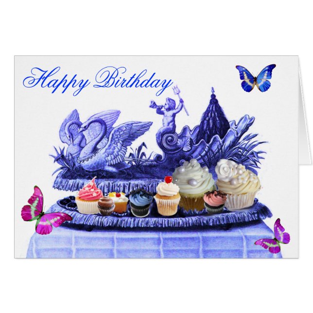 CARIOTA AZUL DE SUANOS Y CUPCAKES FELIZ CUMPLEAÑOS (Anverso (Horizontal))
