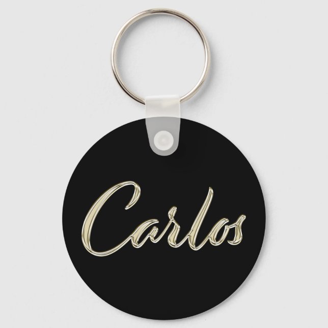 Carlos Name llavero de botón de oro blanco (Anverso)