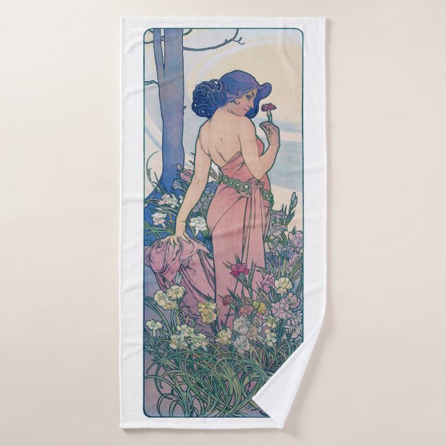 Carnación (Cuatro Flores), Alphonse Mucha (Toalla de baño)