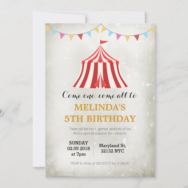 Carnaval de circo infantil Invitaciones a la fiest (Anverso)