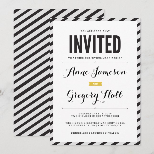 Carnaval negro tira invitación a matrimonio modern (Anverso / Reverso)