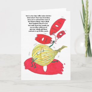 Carne y cebolla humorística tarjeta de felicitació
